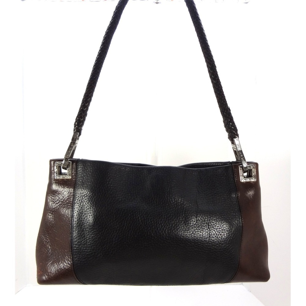 Brighton Leather Charlotte Envelope Shoulder Bag‎ Brown Black with Braided Strap